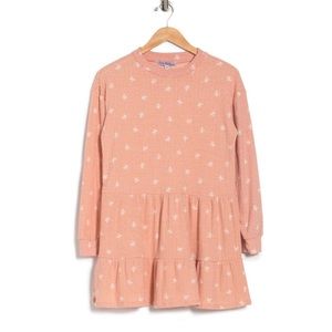 Velvet Torch Pink French Terry A-Line Long Sleeve Mini Dress Tiered Women Small